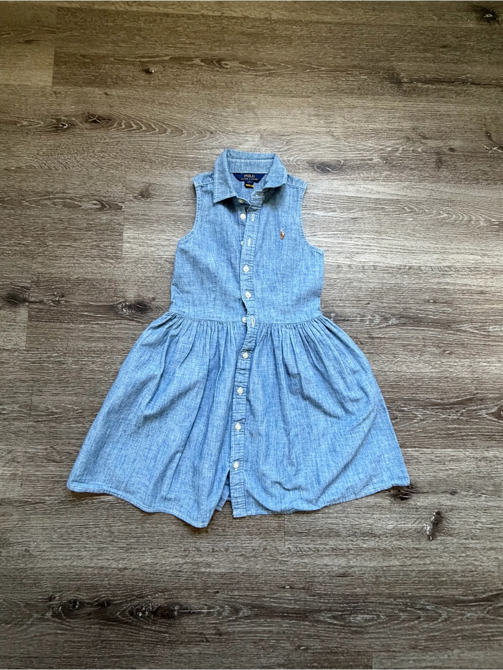 Ralph Lauren Girls' Sleeveless Chambray Dress - Light Blue